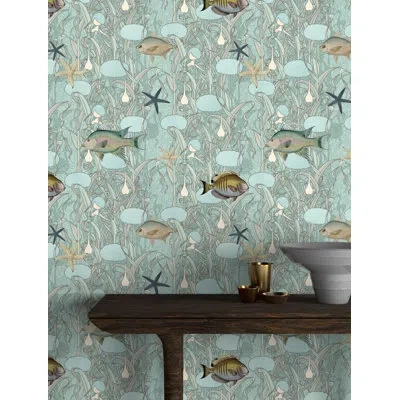 Soicher Marin Yuki Osada Lagoon Tapestry 33' L X 20.5" W Wallpaper Roll In Blue