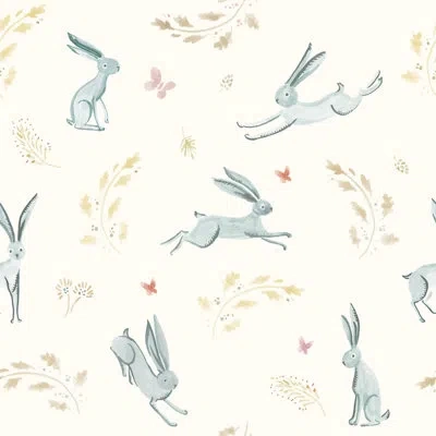Soicher Marin Yuki Osada Springtime For Bunnies 33' L X 20.5" W  Wallpaper Roll In White