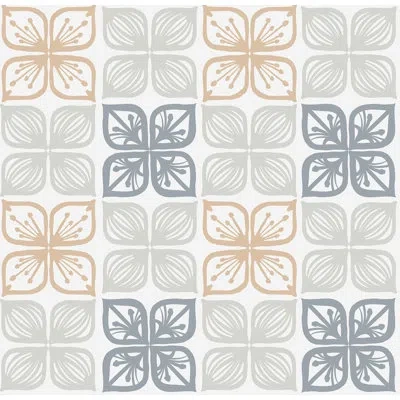 Soicher Marin Yuki Osada Tiled Florals 33' L X 20.5" W  Wallpaper Roll In Blue