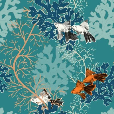 Soicher Marin Yuki Osada Under The Sea 33' L X 20.5" W  Wallpaper Roll In Blue