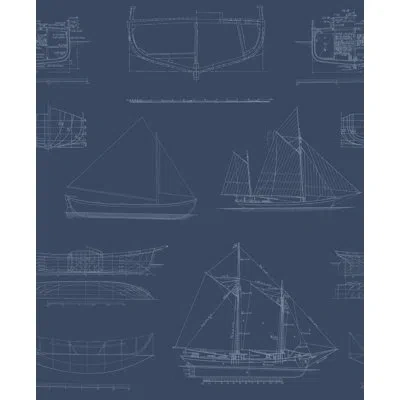 Soicher Marin Yuki Osada Yacht Club 33' L X 20.5" W  Wallpaper Roll In Blue