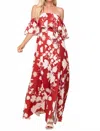 Soieblu Off-shoulder Side Slit Maxi Dress In Red In Red
