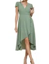 Soieblu Short Sleeve Midi Wrap Dress In Sage In Green