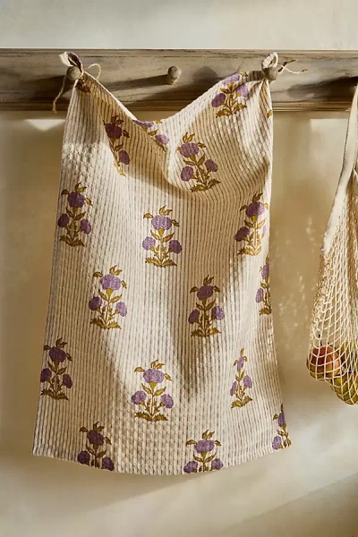 Soil To Studio Floral Stripe Cotton Hand Towel In Neutral
