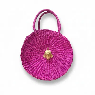 Sokona Women's Blue Esengo Round Bag – Fuchsia Mini Handwoven Elephant Grass