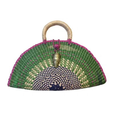 Sokona Women's Green / Pink Large Kusana Handwoven Forest Green Bag In Multi