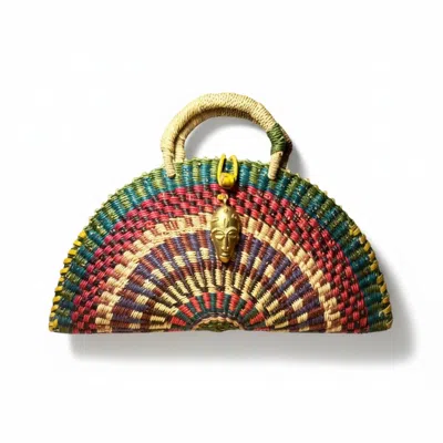 Sokona Women's Green / Red / Blue Large Kusana Half-moon Handwoven  African Bag With Brass Mask Charm In Multi