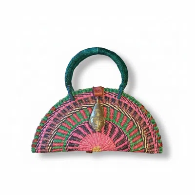 Sokona Women's Pink / Green Half Moon Handwoven Kongo Basket Bag In Multi