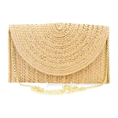Sol & Mer Straw Lurex Clutch In Nude