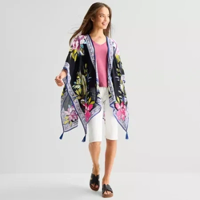 Sol & Mer Sol And Mer Tropical Floral Topper Wrap In Black