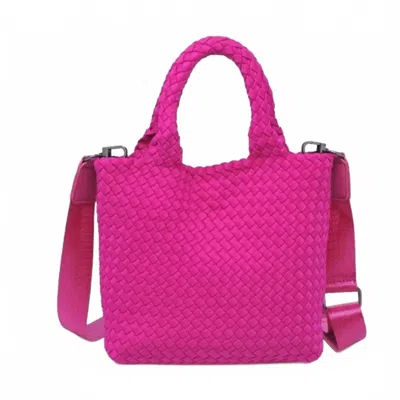 Sol And Selene Women's Sky's The Limit Woven Small Neoprene Crossbody Tote Bag In Fuchsia In Pink