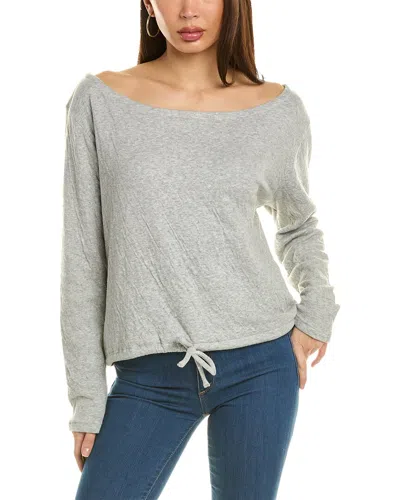 Sol Angeles Crinkle Off-shoulder Sweatshirt In Grey