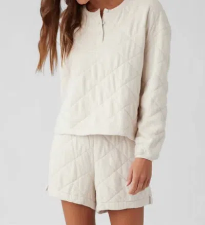 Sol Angeles Quilted Long Sleeve Henley Sweatshirt In Ecru In White