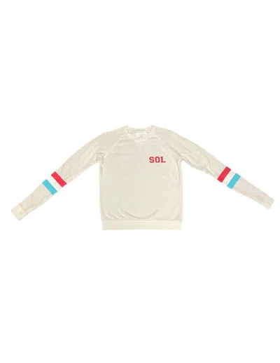 Sol Angeles Stripe Pullover In White In Beige