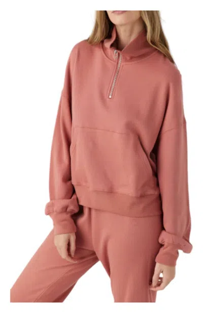 Sol Angeles Waves Half Zip Fleece Sweater In Sunset In Pink