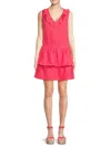 Sol Angeles Women's Ruffle V Neck Mini Dress In Pom