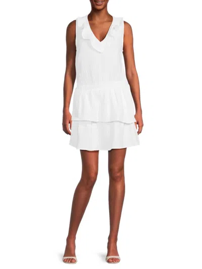 Sol Angeles Women's Ruffle V Neck Mini Dress In White