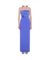 Solace London Afra Strapless Gathered Satin-twill And Crepe Gown In Blue