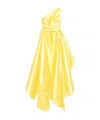 Solace London Charo One-shoulder Satin Draped Gown In Yellow
