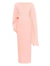 Solace London Adami Plisse Caped Maxi Dress In Pink