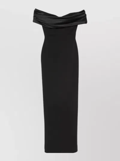 Solace London Adele Satin Maxi Dress Off Shoulder In Black