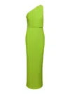 SOLACE LONDON GREEN ONE SHOULDER MAXI DRESS IN TECHNO FABRIC WOMAN