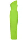 Solace London Green One Shoulder Maxi Dress In Techno Fabric In Green