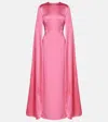 Solace London The Adley Crepe Cape Gown In Pink