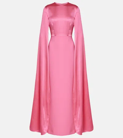 Solace London The Adley Crepe Cape Gown In Pink
