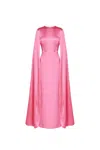 Solace London The Adley Crepe Cape Gown In Pink