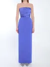 Solace London Afra Strapless Gathered Satin-twill And Crepe Gown In Blue