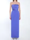 Solace London Afra Strapless Gathered Satin-twill And Crepe Gown In Blue