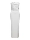 SOLACE LONDON WHITE DRAPED MAXI DRESS WITH IN TECHNO FABRIC WOMAN