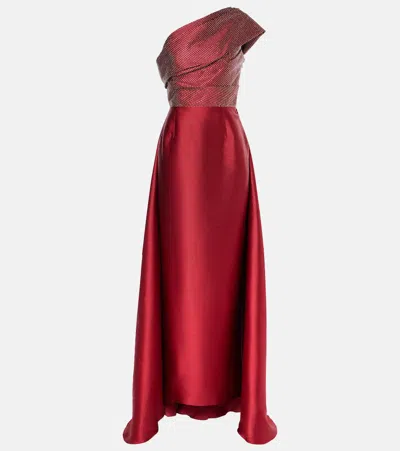 Solace London Alba Embellished Satin Gown In Rot