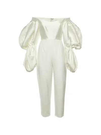 Pre-owned Solace London Alba Puff-sleeve Jumpsuit In White