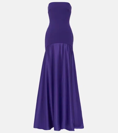 Solace London Alessandra Off-shoulder Satin Gown In Purple