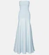 Solace London Alessandra Strapless Satin And Crepe Gown In Blue