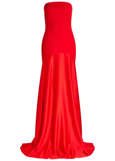 Solace London Alessandra Strapless Satin And Crepe Gown In Red