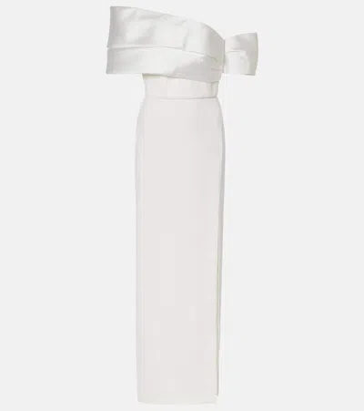 Solace London Alexis Off-the-shoulder Crepe And Satin-twill Gown In Cream