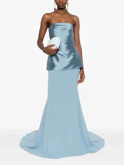Solace London Alia Strapless Maxi Dress In Blue