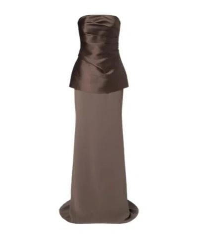 Solace London Alia Strapless Satin Crepe Dress In Brown