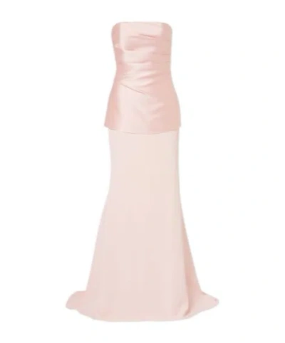 Solace London Alia Strapless Satin Gown In White