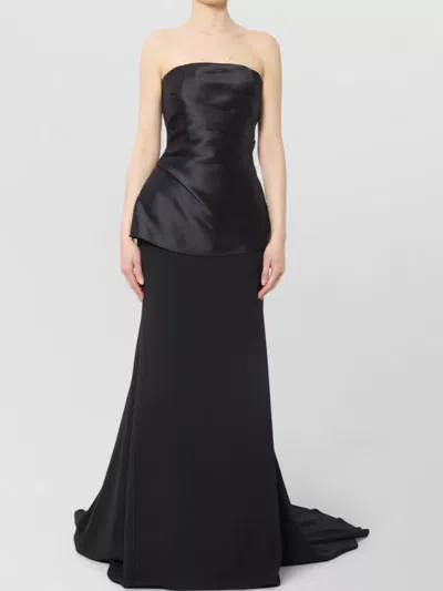 Solace London Alia Strapless Twill Maxi Dress Gown In Black