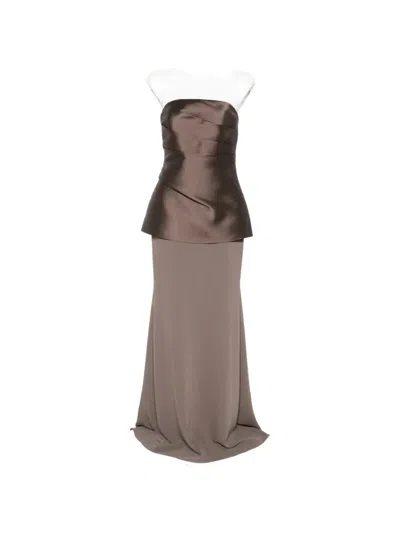 Solace London Allia Draped Strapless Maxi Dress In Brown