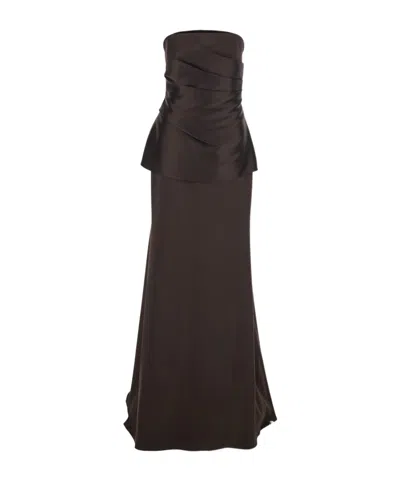 Solace London Allia Strapless Long Dress In Brown
