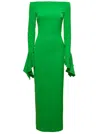 SOLACE LONDON 'AMALIE' MAXI GREEN DRESS WITH STRAIGHT NECKLINE AND VOLANT DETAIL IN POLYESTER WOMAN