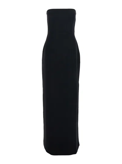 Solace London Anderson Black Long Dress With Bare Shoulder And Back Slit In Twill Woman