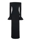 Solace London Anica Black Long Dress With Square Neckline And Flared Cuffs In Fabric Woman In Black