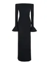 Solace London Anica Black Long Dress With Square Neckline And Flared Cuffs In Fabric Woman In Black