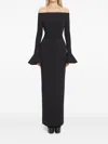 Solace London Anica Black Long Dress With Square Neckline And Flared Cuffs In Fabric Woman In Black